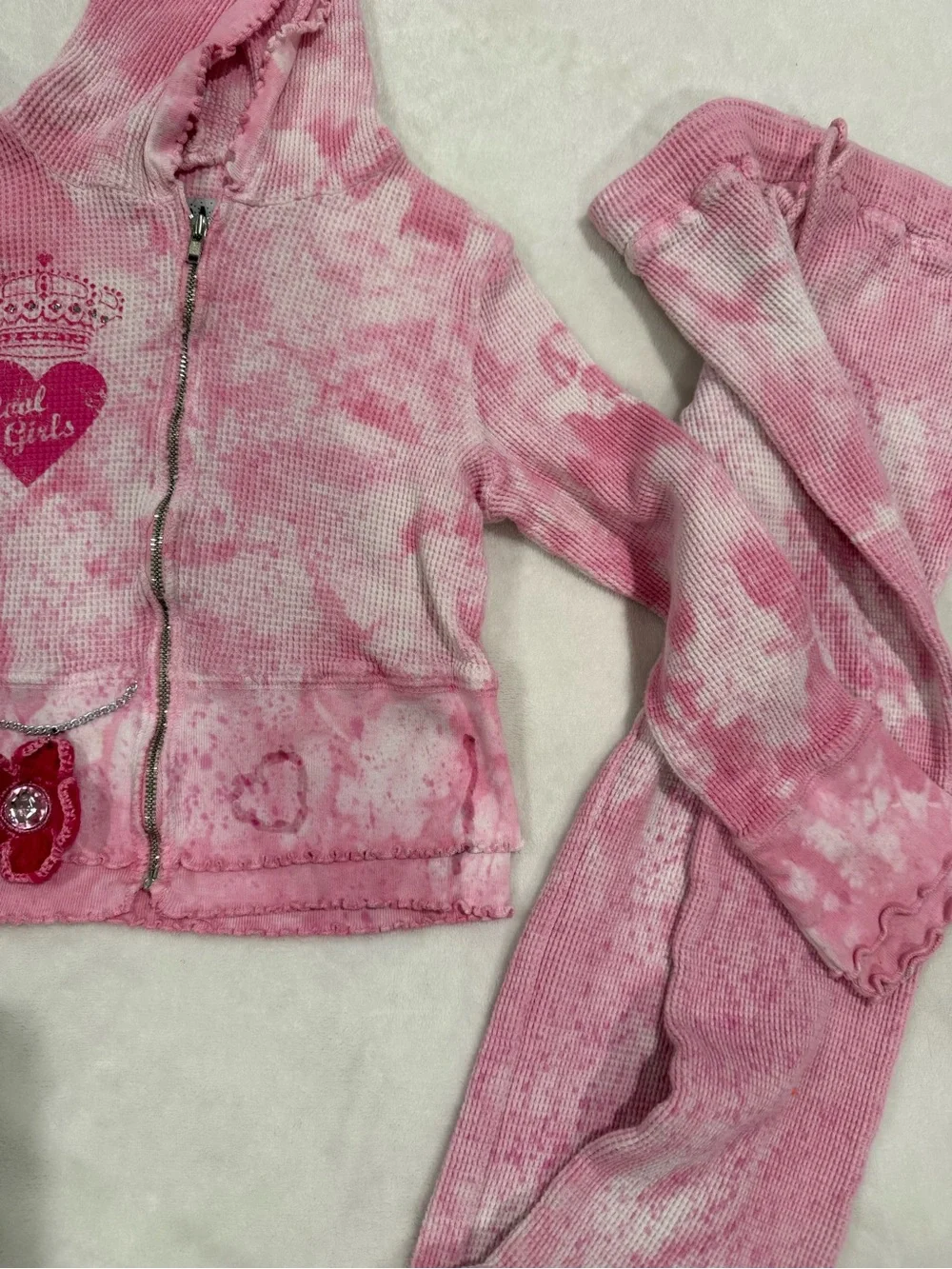 JM Collection Girls' Pink Hooded Waffle Set with Charm Chain